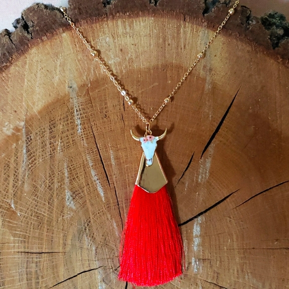 Steer Head Necklace Western Country Vaquera Bull Head Rodeo Floral Cowgirl Cow - Picture 13 of 13